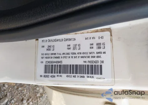 2004 Chrysler 300M из США, поврежденный, VIN 2C3AE66GX4H690455